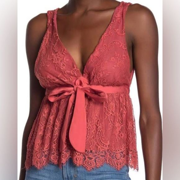 Free People, Chante Lace Tie Tank Top, Frenchie Kiss, Size S - Picture 4 of 16